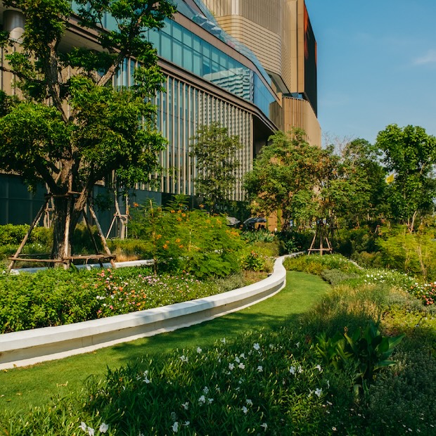 A woman enjoying the smart and sustainable city environment at One Bangkok