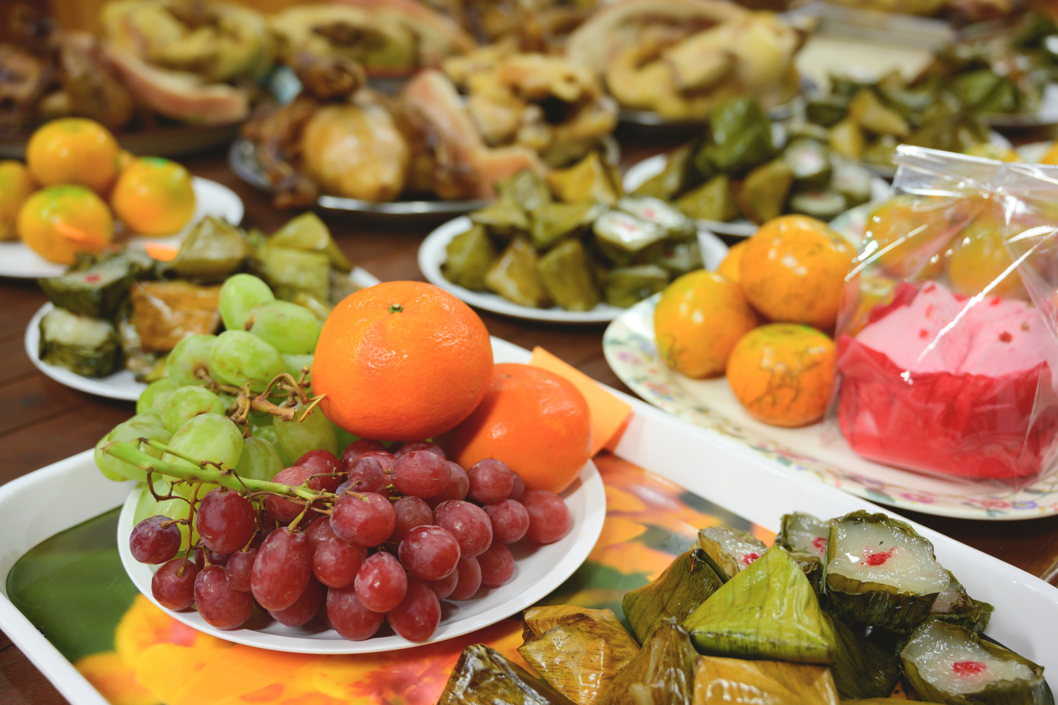 A display of an auspicious Chinese New Year menu featuring symbolic dishes.